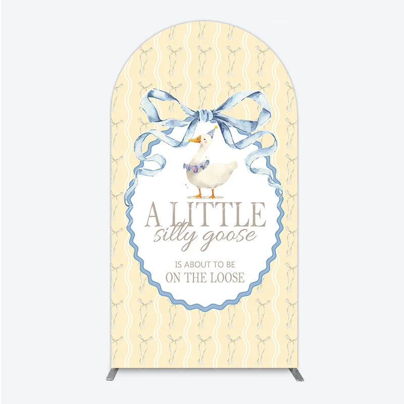 Aperturee - Aperturee A Little Silly Goose is on the Loose Arch Backdrop Watercolor Animal Theme Gender Neutral Baby Shower Decor