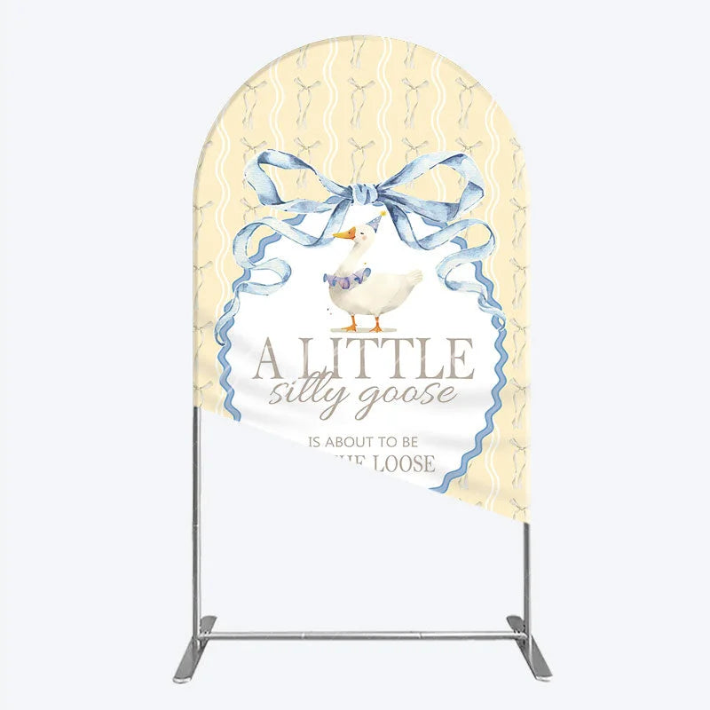 Aperturee - Aperturee A Little Silly Goose is on the Loose Arch Backdrop Watercolor Animal Theme Gender Neutral Baby Shower Decor
