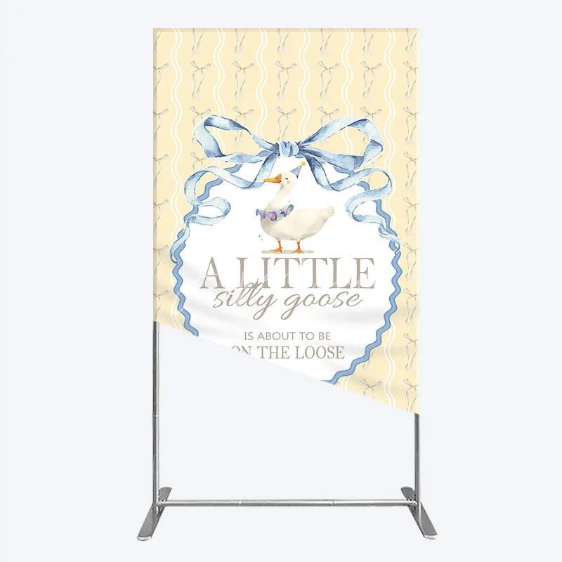Aperturee - Aperturee A Little Silly Goose is on the Loose Rectangle Backdrop Watercolor Animal Theme Gender Neutral Baby Shower Decor