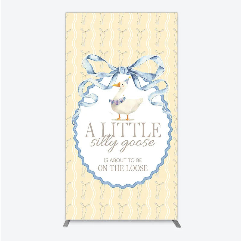 Aperturee - Aperturee A Little Silly Goose is on the Loose Rectangle Backdrop Watercolor Animal Theme Gender Neutral Baby Shower Decor