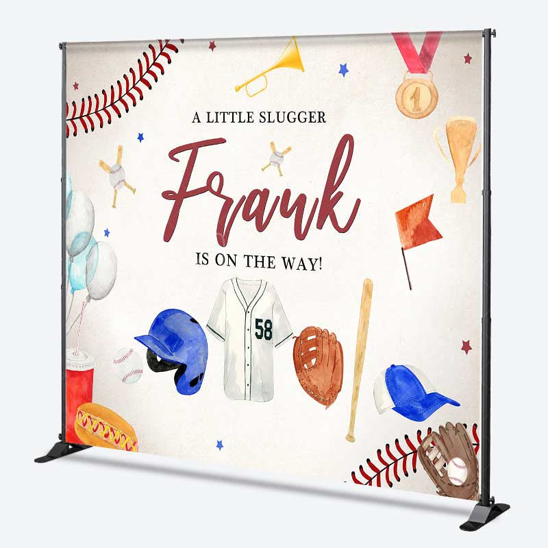 Aperturee - Aperturee A Little Slugger is on the Way Custom Backdrop Baseball Themed Baby Shower Rookie of The Year Party Photo Prop