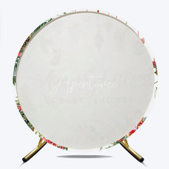 Aperturee - Aperturee A Merry Little Baby Shower Round Backdrop Christmas Teddy Bear Holiday Xmas Tree Party Decor for Winter