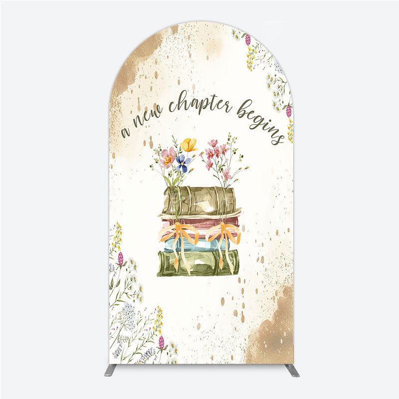 Aperturee - Aperturee A New Chapter Begins Baby Shower Arch Backdrop Watercolor Books and Wildflowers Book Themed Welcome Sign Decor