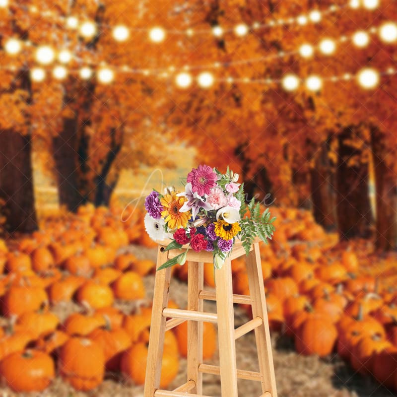 Aperturee - Aperturee A Road Filled With Pumpkins Autumn Photo Backdrop