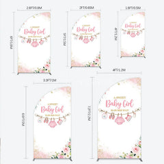 Aperturee - Aperturee A Sweet Baby Girl Is On Her Way Half Moon Arch Backdrop Pink Floral Gold Glitter Shower Decor