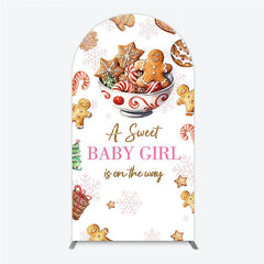 Aperturee - Aperturee A Sweet Baby Girl is on the Way Arch Backdrop Christmas Gingerbread Cookie Winter Holiday Baby Shower Decor