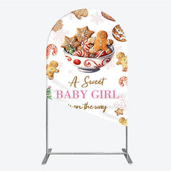 Aperturee - Aperturee A Sweet Baby Girl is on the Way Arch Backdrop Christmas Gingerbread Cookie Winter Holiday Baby Shower Decor