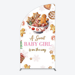 Aperturee - Aperturee A Sweet Baby Girl is on the Way Half Moon Arch Backdrop Christmas Gingerbread Cookie Winter Holiday Baby Shower Decor
