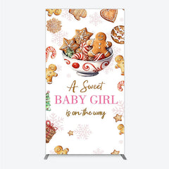 Aperturee - Aperturee A Sweet Baby Girl is on the Way Rectangle Backdrop Christmas Gingerbread Cookie Winter Holiday Baby Shower Decor