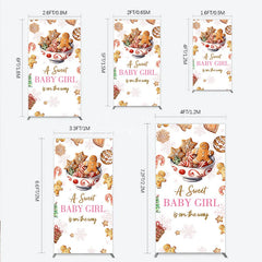 Aperturee - Aperturee A Sweet Baby Girl is on the Way Rectangle Backdrop Christmas Gingerbread Cookie Winter Holiday Baby Shower Decor