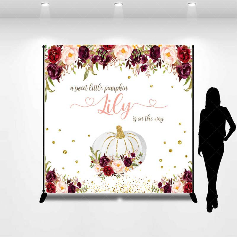 Aperturee Aperturee A Sweet Little Pumpkin Is On The Way Backdrop Custom Fall Themed Baby Shower Burgundy Floral Welcome Sign