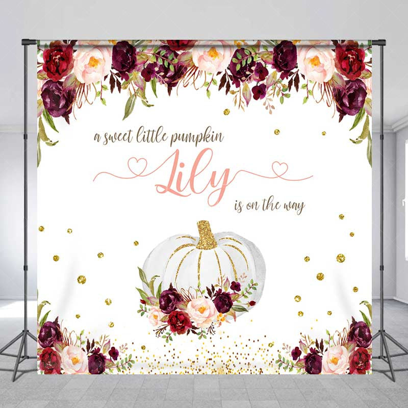Aperturee Aperturee A Sweet Little Pumpkin Is On The Way Backdrop Custom Fall Themed Baby Shower Burgundy Floral Welcome Sign
