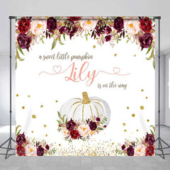 Aperturee Aperturee A Sweet Little Pumpkin Is On The Way Backdrop Custom Fall Themed Baby Shower Burgundy Floral Welcome Sign
