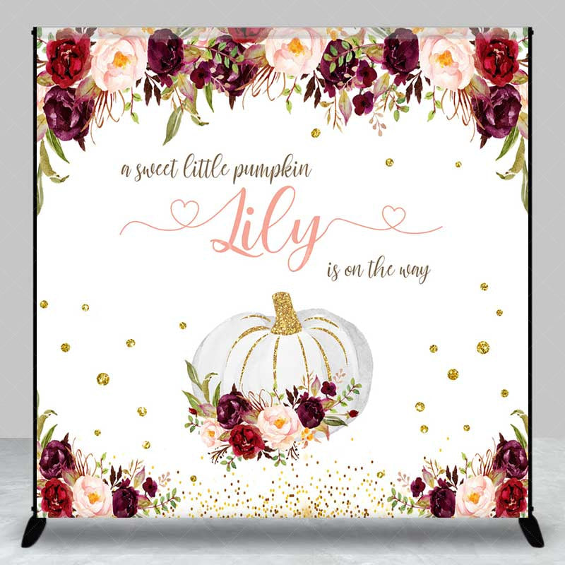 Aperturee Aperturee A Sweet Little Pumpkin Is On The Way Backdrop Custom Fall Themed Baby Shower Burgundy Floral Welcome Sign