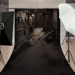 Aperturee - Aperturee Abandoned Haunted Mansion Sweep Backdrop Derelict Hallway for Horror Photos Spooky House Interior Studio