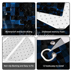 Lofaris Abstract 3D Blue and Black Cube Shower Curtain Set 4 Piece Futuristic Geometric Bathroom Decor