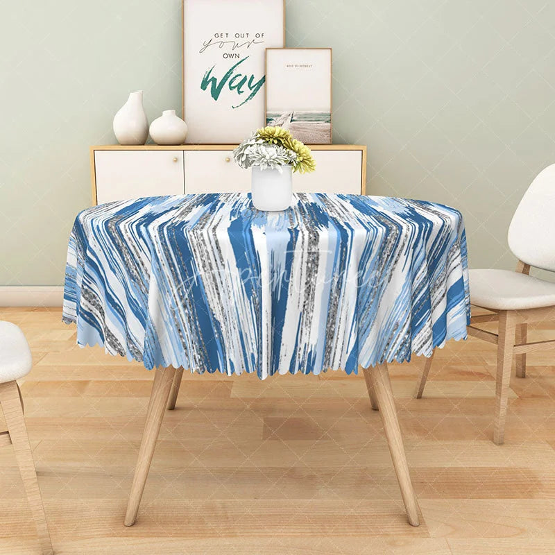 Aperturee - Aperturee Abstract Art Round Tablecloth with Brushstroke Stripes for Modern and Contemporary Kitchen Dining Decor