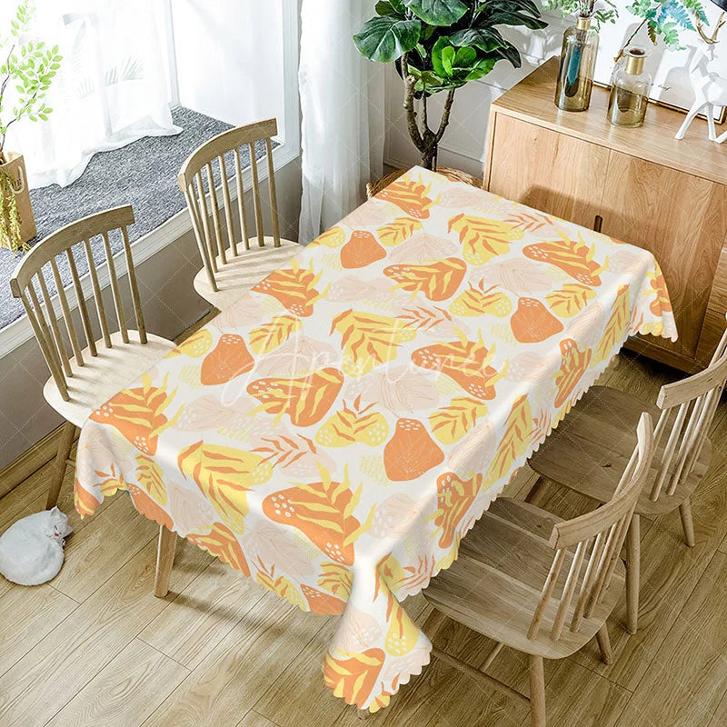 Aperturee - Aperturee Abstract Autumn Leaves Rectangle Tablecloth Yellow and Orange Modern Art Foliage Fall Season Kitchen Dining Decor
