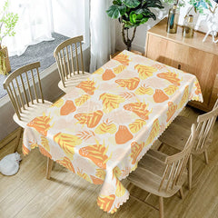 Aperturee - Aperturee Abstract Autumn Leaves Rectangle Tablecloth Yellow and Orange Modern Art Foliage Fall Season Kitchen Dining Decor