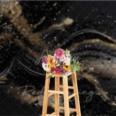 Aperturee - Aperturee Abstract Black and Gold Fluid Waves Backdrop Glitter Art Photography Background Elegant Party Decorations