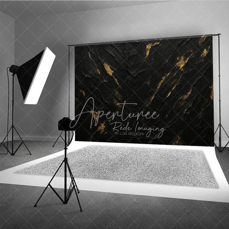 Aperturee - Aperturee Abstract Black and Gold Textured Photography Backdrop Artistic Dark Luxury Background for Professional Studio Shoots