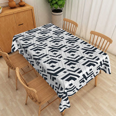 Aperturee - Aperturee Abstract Black and White Geometric Rectangle Tablecloth for Modern and Contemporary Dining Room Decor