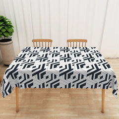 Aperturee - Aperturee Abstract Black and White Geometric Rectangle Tablecloth for Modern and Contemporary Dining Room Decor