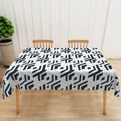Aperturee - Aperturee Abstract Black and White Geometric Rectangle Tablecloth for Modern and Contemporary Dining Room Decor