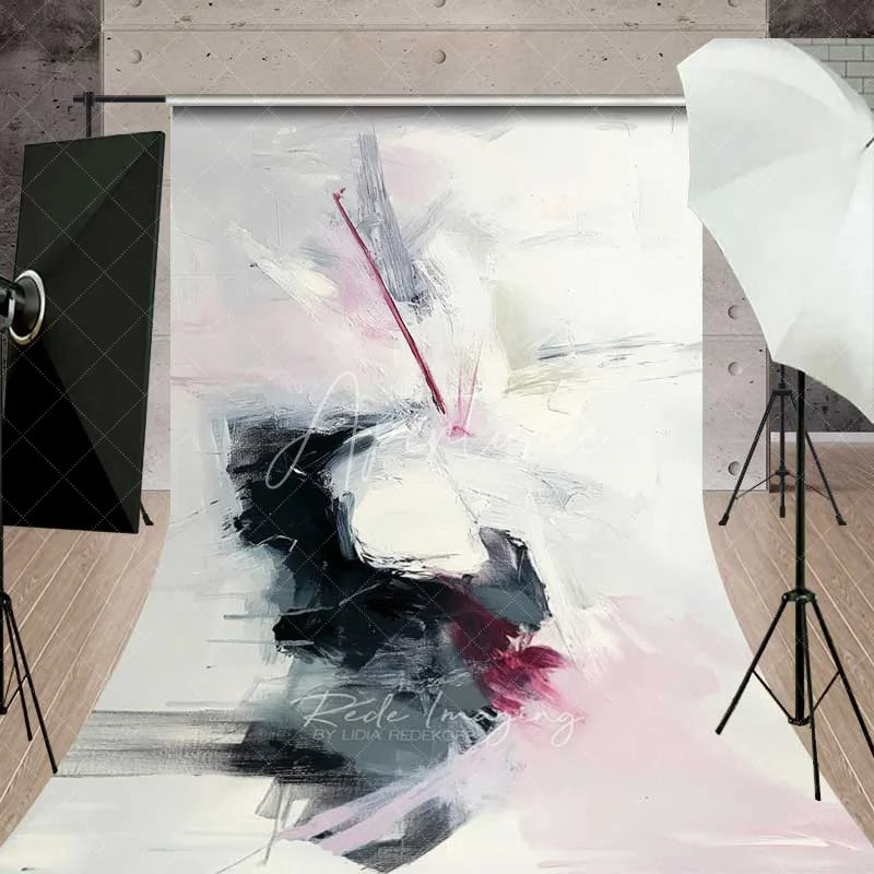 Aperturee - Aperturee Abstract Black and White Paint Backdrop Minimalist Grey and Pink Art Photography Background