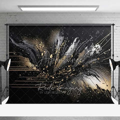 Aperturee - Aperturee Abstract Black Gold Splatter Fine Art Backdrop Thick Paint Strokes Studio Portrait Photography Background