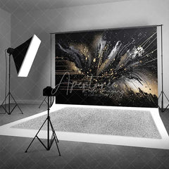 Aperturee - Aperturee Abstract Black Gold Splatter Fine Art Backdrop Thick Paint Strokes Studio Portrait Photography Background