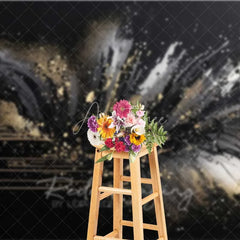 Aperturee - Aperturee Abstract Black Gold Splatter Fine Art Backdrop Thick Paint Strokes Studio Portrait Photography Background