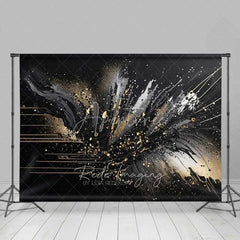 Aperturee - Aperturee Abstract Black Gold Splatter Fine Art Backdrop Thick Paint Strokes Studio Portrait Photography Background