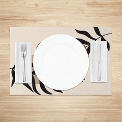Aperturee - Aperturee Abstract Black Leaves Dots Print Set Of 4 Placemats