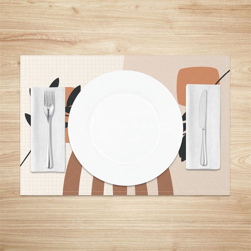 Aperturee - Aperturee Abstract Black Leaves Rainbow Moon Set Of 4 Placemats