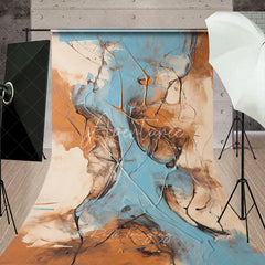 Aperturee - Aperturee Abstract Blue and Brown Paint Texture Sweep Backdrop Modern Artistic Studio Photography Decor