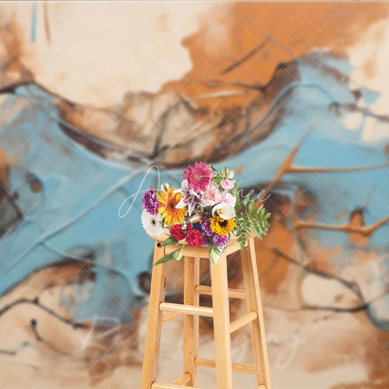 Aperturee - Aperturee Abstract Blue and Brown Textured Photography Backdrop Modern Art Studio Portrait Background