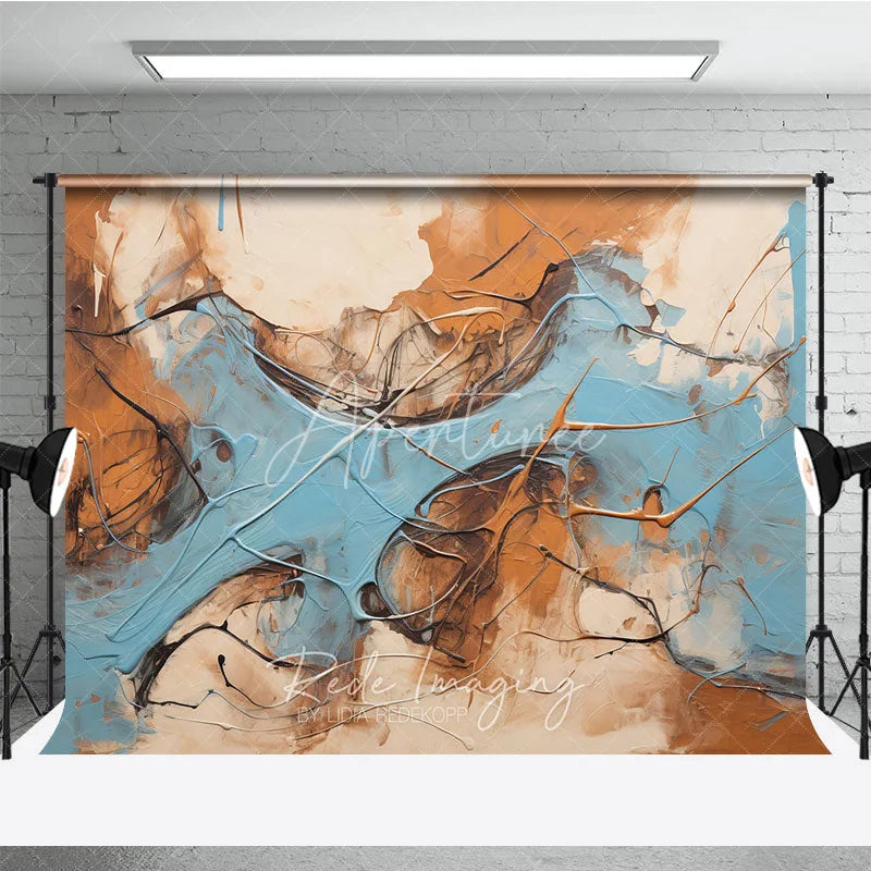 Aperturee - Aperturee Abstract Blue and Brown Textured Photography Backdrop Modern Art Studio Portrait Background