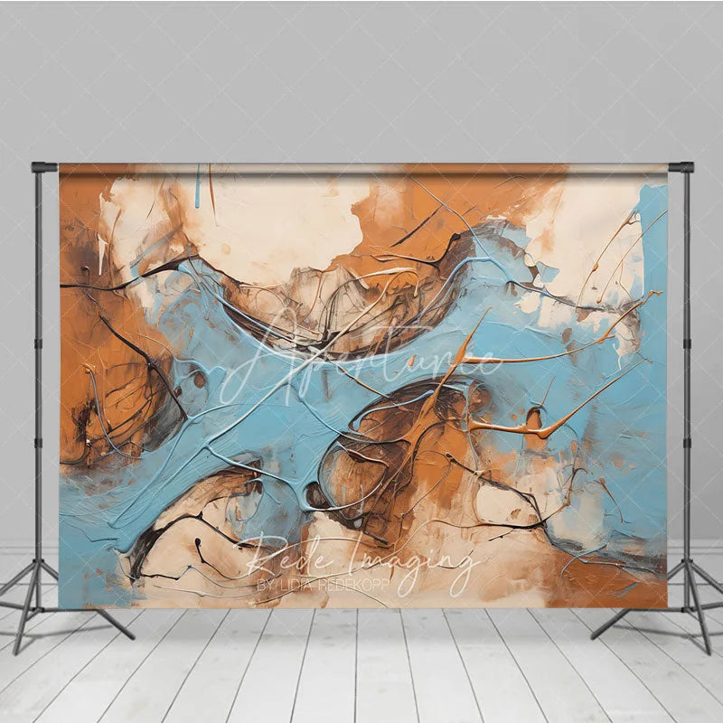 Aperturee - Aperturee Abstract Blue and Brown Textured Photography Backdrop Modern Art Studio Portrait Background