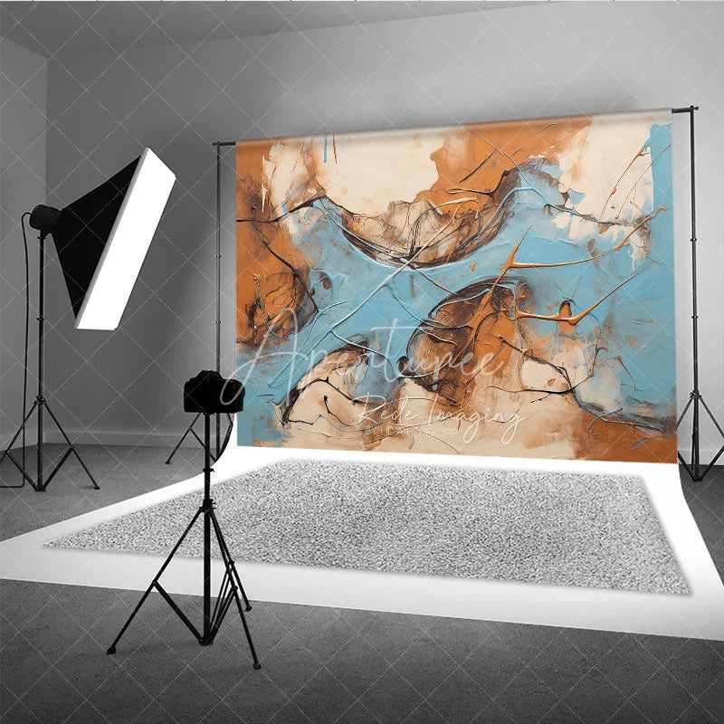 Aperturee - Aperturee Abstract Blue and Brown Textured Photography Backdrop Modern Art Studio Portrait Background