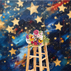 Aperturee - Aperturee Abstract Blue and Gold Stars Photography Backdrop Artistic Brushstroke Celebration Party Decor