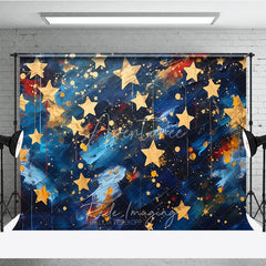Aperturee - Aperturee Abstract Blue and Gold Stars Photography Backdrop Artistic Brushstroke Celebration Party Decor