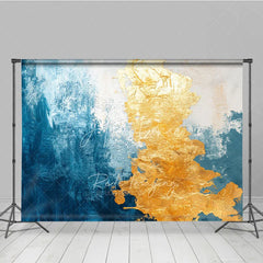 Aperturee - Aperturee Abstract Blue and Gold Textured Photography Backdrop with Artistic Brushstrokes Modern Studio Portrait Background