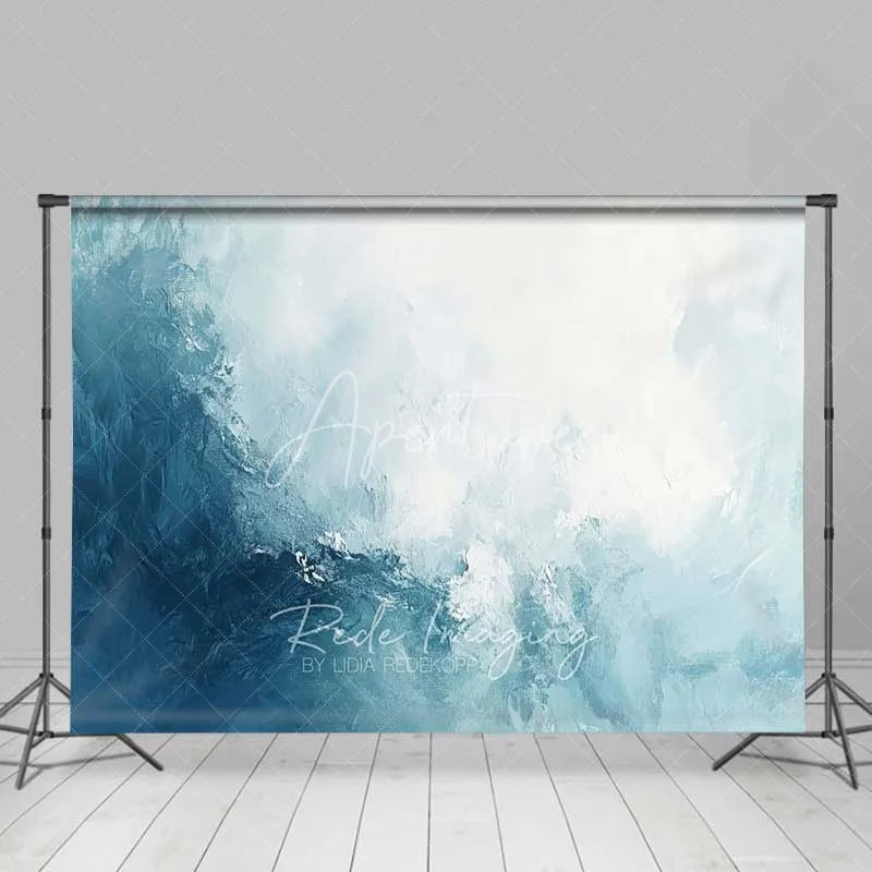 Aperturee - Aperturee Abstract Blue and White Ocean Wave Texture Backdrop Artistic Brush Stroke Portrait Photography Background