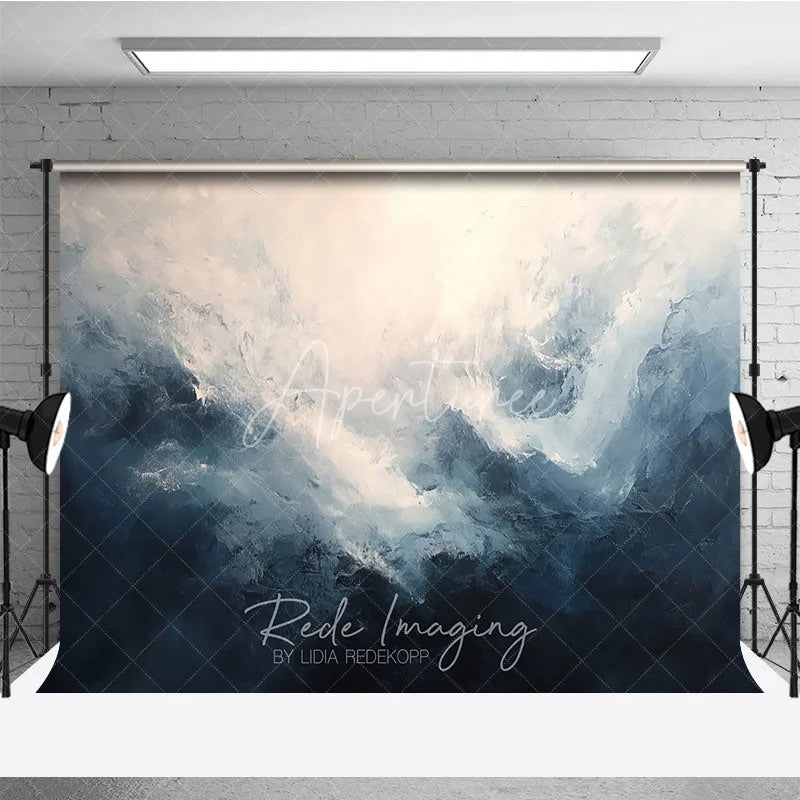 Aperturee - Aperturee Abstract Blue and White Textured Photography Backdrop Dramatic Artistic Gradient Studio Photo Prop for Creative Shoots