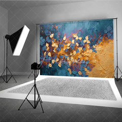Aperturee - Aperturee Abstract Blue Gold Leaves Backdrop Dark Teal Plant Gold Foil Texture Background Artistic Photography Prop