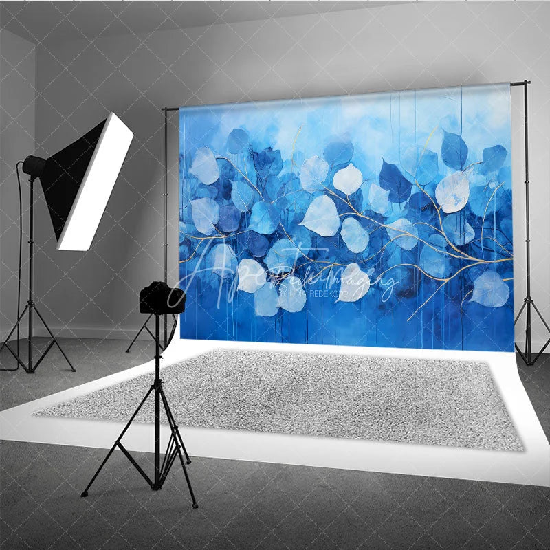 Aperturee - Aperturee Abstract Blue Leaves Fine Art Backdrop Cold Tone Plant Branches Texture Background Creative Photography Prop