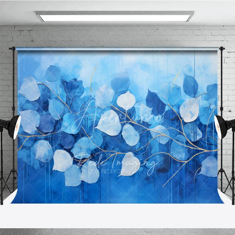 Aperturee - Aperturee Abstract Blue Leaves Fine Art Backdrop Cold Tone Plant Branches Texture Background Creative Photography Prop