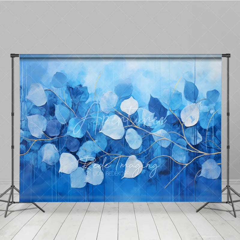 Aperturee - Aperturee Abstract Blue Leaves Fine Art Backdrop Cold Tone Plant Branches Texture Background Creative Photography Prop
