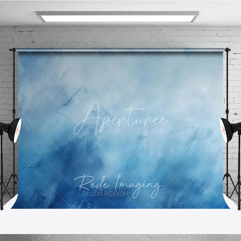 Aperturee - Aperturee Abstract Blue Textured Photography Backdrop Serene Gradient Painterly Background for Photo Studio Shoots
